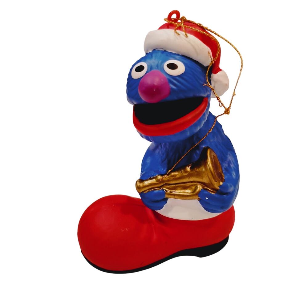 Vintage Sesame Street Grover W Trumpet in Santa Boot 4" Christmas Ornament